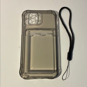 Smokey Clear Card Holder Phone Case with Black Wrist Strap- IPHONE 12 PRO